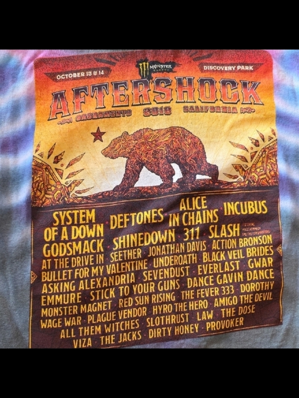 Aftershock Festival Tie-Dye Graphic Tee - Yellow, Orange, Purple